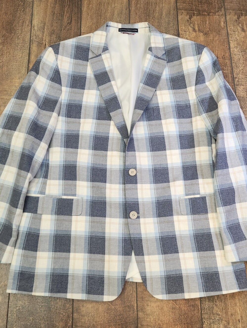 Tommy Hilfiger Blazer Mens 44R Blue Plaid Cotton Sport Coat Jacket Unstructured - Picture 2 of 10